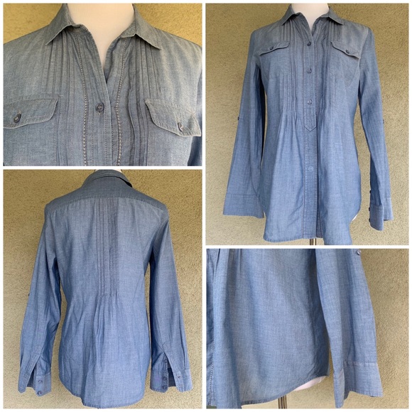 Chicos Cotton Chambray Shirt Top size 4/6 (Chico size 0) - Picture 2 of 12